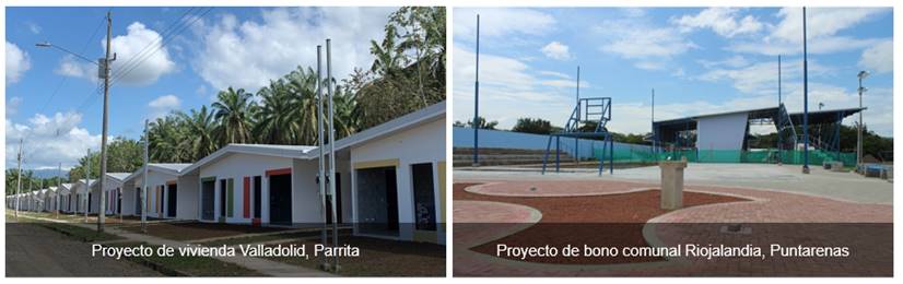 Fotografía del proyecto Valladolid en Parrita y del Bono Comunal Riojalandia en Puntarenas.